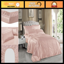 Luxury Soft Silky Charmeuse Satin Bed Sheet Set or Pillowcase - Blush, King Size
