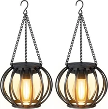 2 Pack Solar Lanterns Outdoor - For Patio Decor Waterproof Metal Hanging Lights
