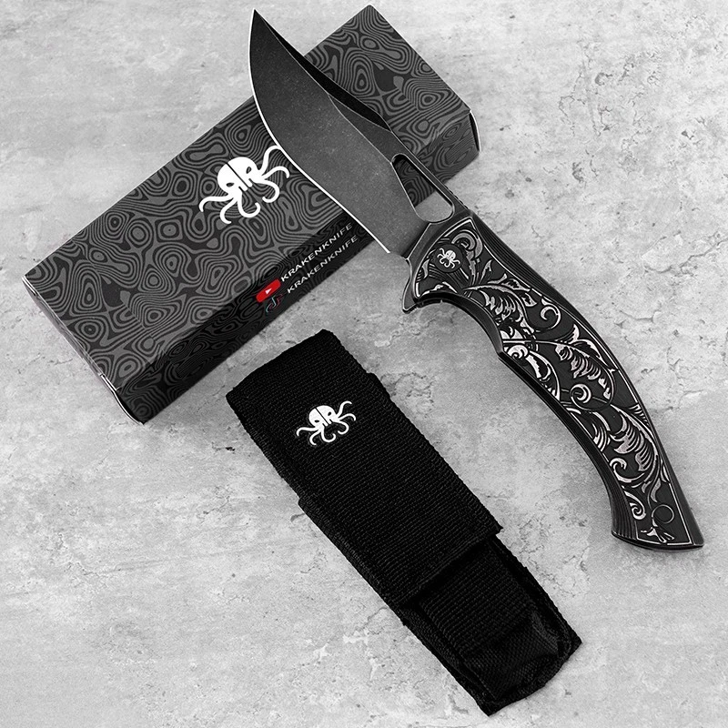 KLAKEN B11-HODR, M390 Hoja con Mango Tallado Titanio EDC Cuchillo de Bolsillo Plegable Foto 4 de 4