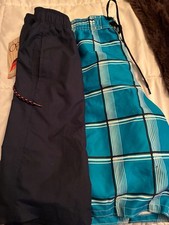  82 PACK OF 2 OP SWIM TRUNKS FULL LININGS BLUE PLAID N NAVY NWT LARGE 36-38