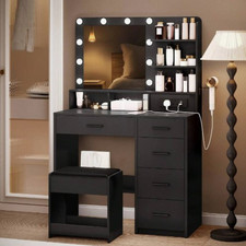 Dressing Table With Led Mirror Drawers Stool Set Makeup Desk Vanity Table Lights