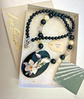 Lee Sands Necklace Mother pearl Inlaid Abalone Rose Quartz Original Box Tag  NOS — photo 1