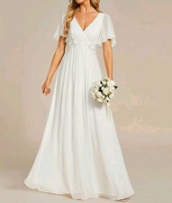 Ever-Pretty Size 12 White Wedding Bridesmaid Formal Prom Evening Dress Ball Gown
