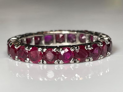 2.00CT  IGL&I Certified Natural Ruby & Diamond 18K White Gold Eternity Band Ring