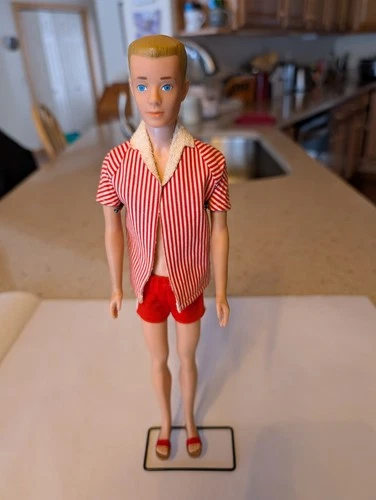 Vintage 1960 Mattel Blonde Ken Doll with Stand and Complete Swimsuit Outfit
