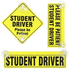 3 Pieces Student Driver Signs with Suction Cups New 3 Sizes, Yellow