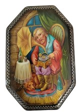 Handpainted One of a Kind Russian Lacquer Box "THE GRAMMOPHONE-MAN" BY SOKOLOVA