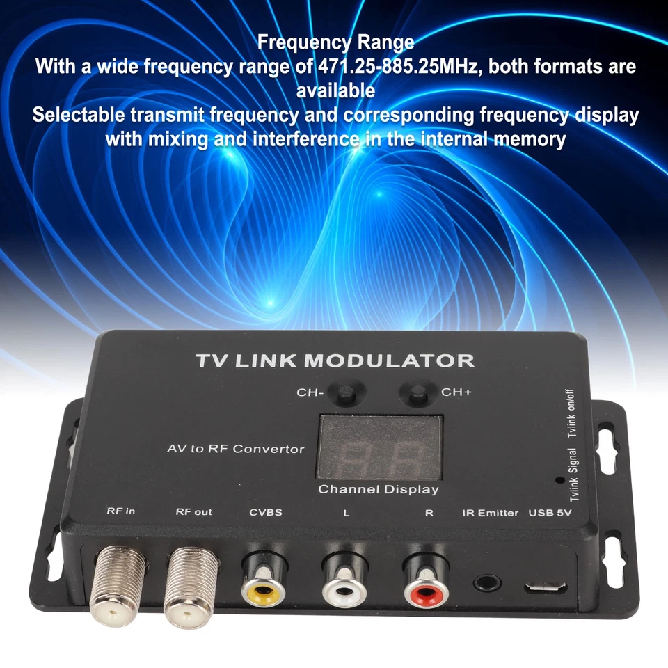 UHF Modulator TV Link Modulator 471.25‑885.25MHz Support PAL NTSC AV To RF C Hot - Bild 2 von 4