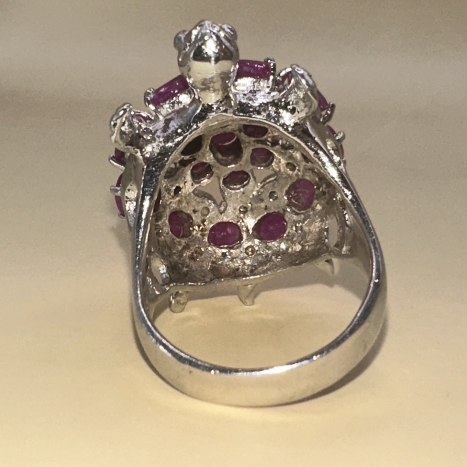 Indian Ruby Set Turtle Design Cluster Sterling St… - image 4