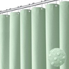 Dynamene Mint Green Fabric Shower Curtain - Waffle Weave Textured Heavy
