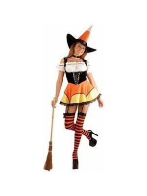 CHARADES CANDY CORN WITCH HALLOWEEN COSTUME WOMEN'S SIZE SMALL (5-7) 02444