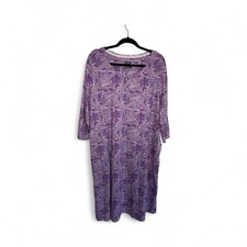 Muk Luks Purple Patterned Midi Dress With Pockets & 3 Quarter Sleeves 1X