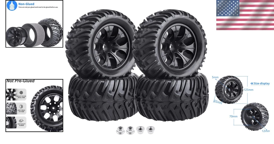 Durable 4.92" RC Monster Tires & Rims Set - Perfect for 2S & 3S Brushless Models - Image 2 of 4