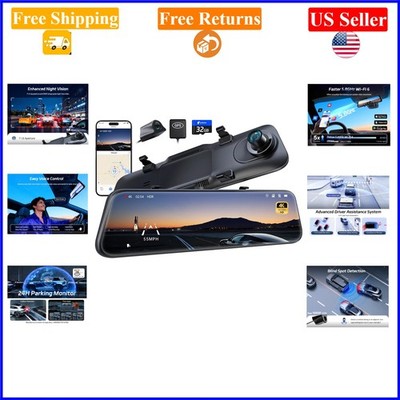 P12 Pro 4K Mirror Dash Cam Black 12-inch with WiFi, GPS, ADAS