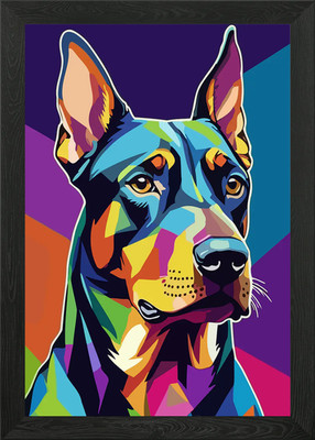 Bunter Dobermann Portrait 2 gerahmte Wandbilder Poster Leinwanddruck Bild