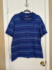 RL Chaps Polo Shirt Mens Size XL Blue Orange Striped Short Sleeve 100 Cotton