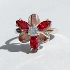 Vintage Ring Red stones Sterling Silver 925 gold 375 test Women Jewelry size 8.5
