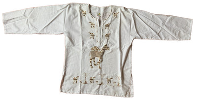 Ägyptisches S.TH Langarmshirt Ethno Hemd weiß Kamele Stickerei Gr S M Baumwolle