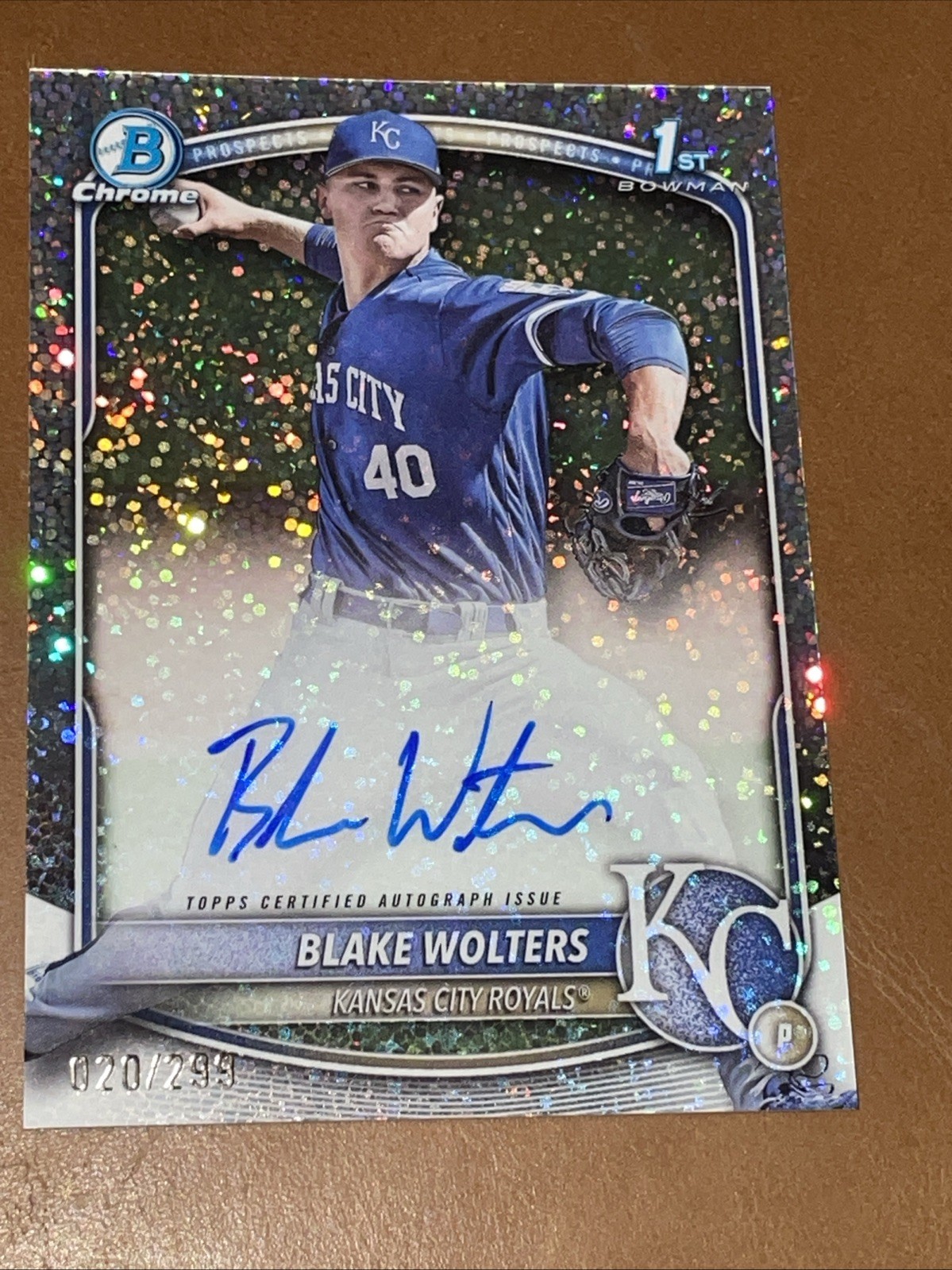 2025 Bowman Chrome Blake Wolters Speckle Auto /299 1st KC Royals