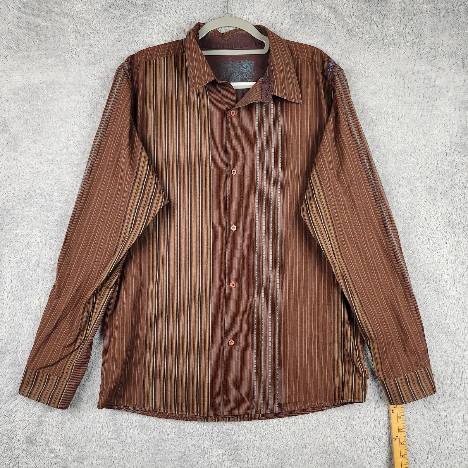 PrAna Shirt Mens XL Brown Stripe Button Long Sleeve Outdoor Hiking Casual Camp