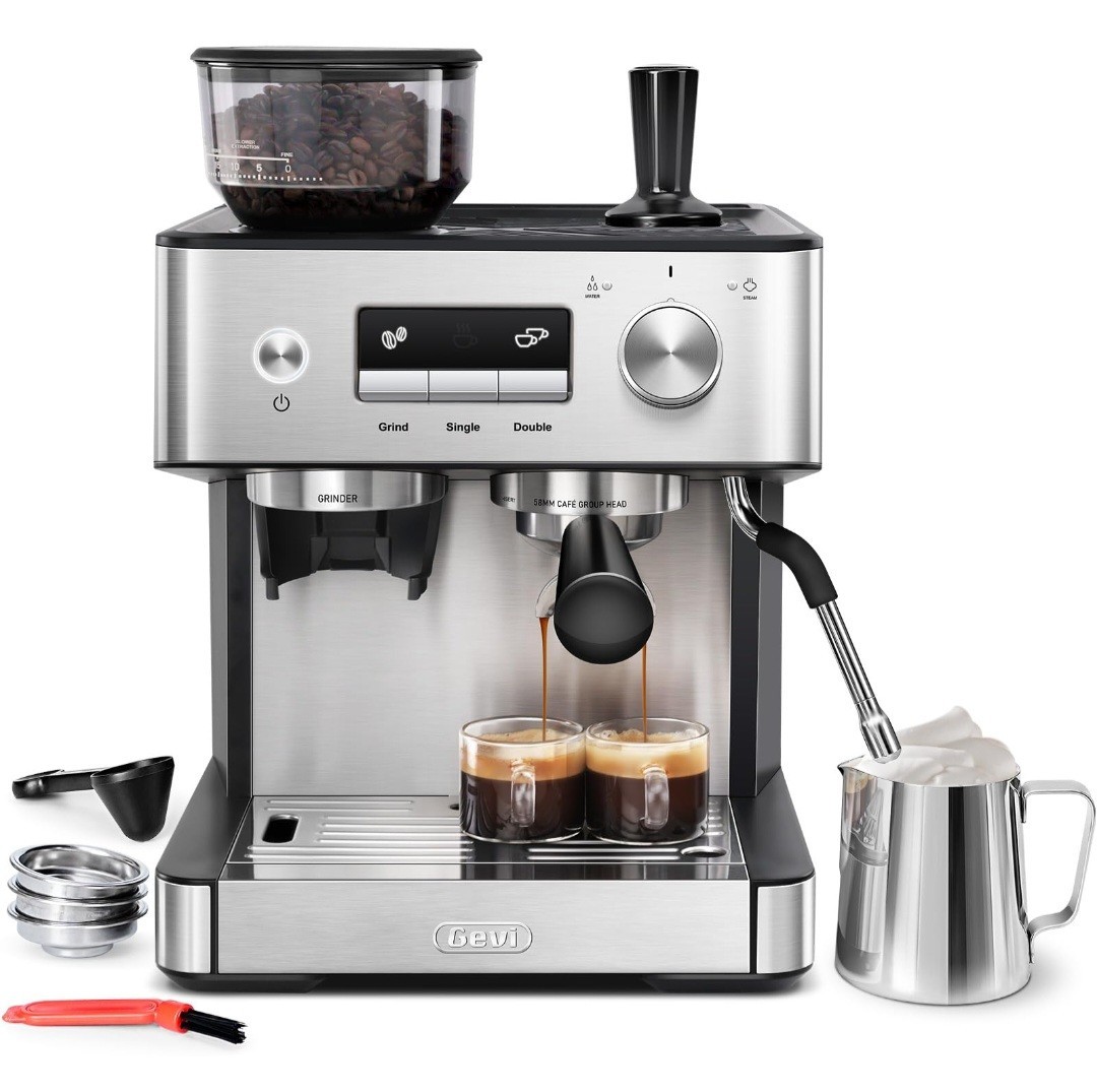 Gevi Stainless Steel Espresso Machine Burr Grinder Steam Wan