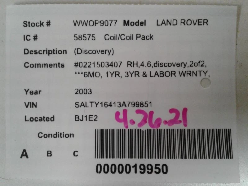 Discovery de bobina/encendedor para Land Rover 1394208 99-04 Foto 3 de 4