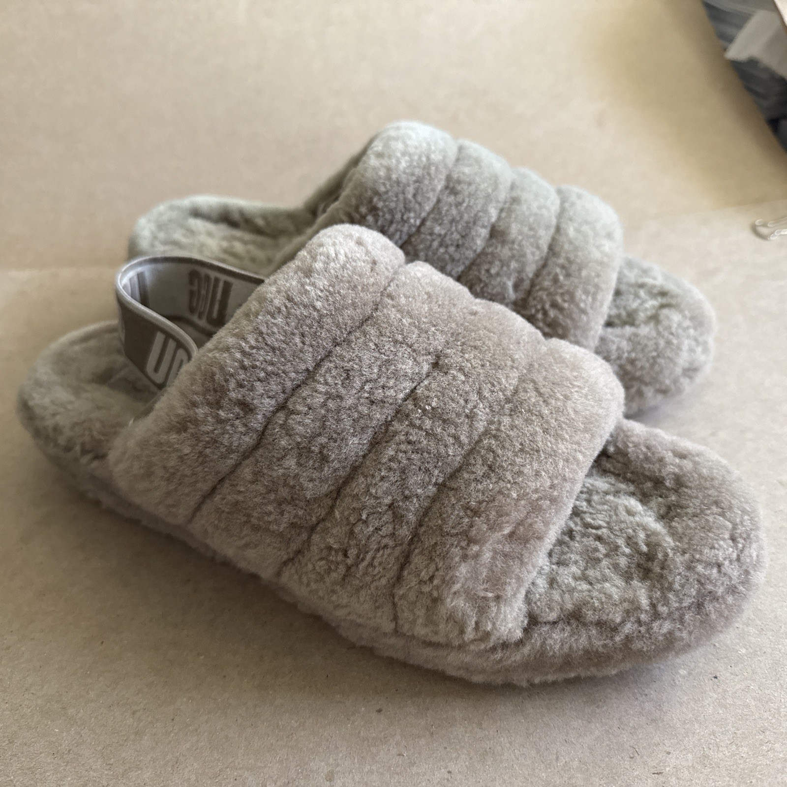 UGG Fluff Yeah Brown Grey W11 M9 - Excellent Used Condition 