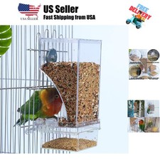 No Mess Bird Cage Feeder Automatic Parrot Seed Feeders with Perch Acrylic Tra...