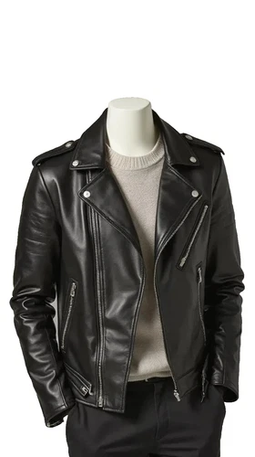 Men's Black Leather Biker Jacket: Handmade Moto Style image 4