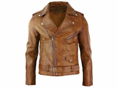 Men’s Motorcycle Biker Vintage Cafe Racer Distressed Brown Real Leather Jacket