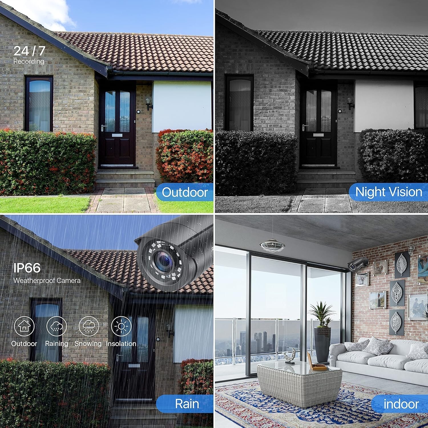 4 Outdoor WiFi Security Cameras 1080P Wireless with Night Vision Video