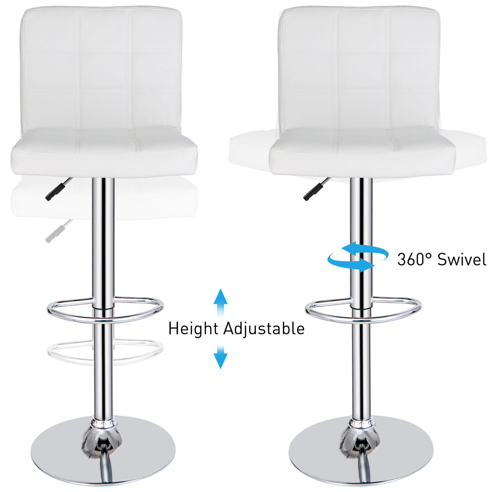 White Modern Bar Stools w/3 Level Gas Rod Metal Frame Set of 4 PU ...