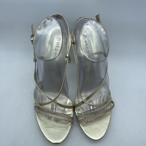Wild Diva Women's Gold Strappy Rhinestone Stiletto Slingback Heels Shoes Size 10 - Picture 8 of 10