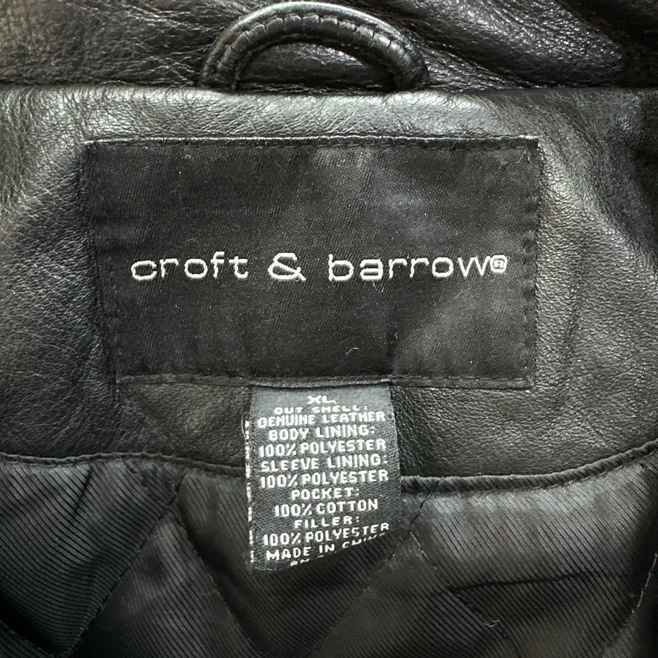 Croft Barrow Leather Jacket Mens XL Black Bomber Motorcycle Quilted Lining - Image 2 of 4