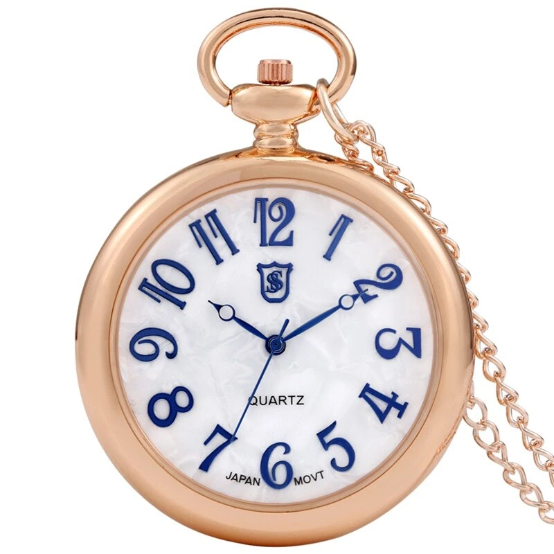 Classic Open Face Japan Movement Quartz Pocket Watch with Unique Shell Dial Gift - Image 3 of 4