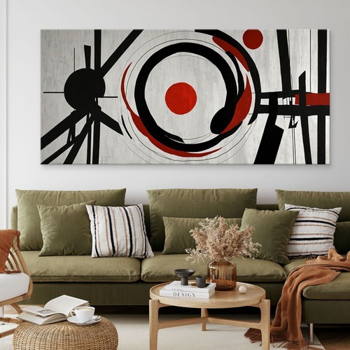 Peinture De Formes Abstraites Equilibre Des Couleurs Et Des Lignes Rouge Noir Et - Picture 4 of 6