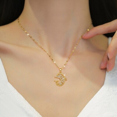 Women's Fashion Jewelry Gold Cubic Zircon Dolphin Pendant Necklace