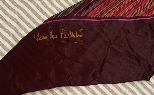 Vtg Diane Von Furstenberg Silk Neck Scarf Purple Pink Striped Oblong Very Long - Picture 2 of 3