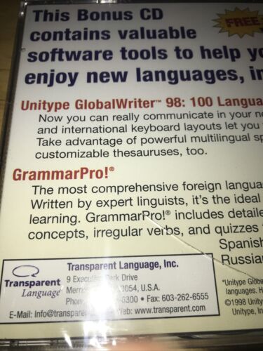 Transparent Language BONUS CD Language Software NEW (98, CD-ROM) Sealed FreeShip - Picture 3 of 3