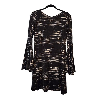 Ariella Bell Sleeve Dress Women Sz MED Grommets Witchy Goth Grunge Stretch Tunic