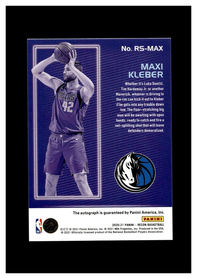 2020-21 Panini Recon Signatures Autograph #RS-MAX Maxi Kleber Dallas Mavericks - Image 2 of 2