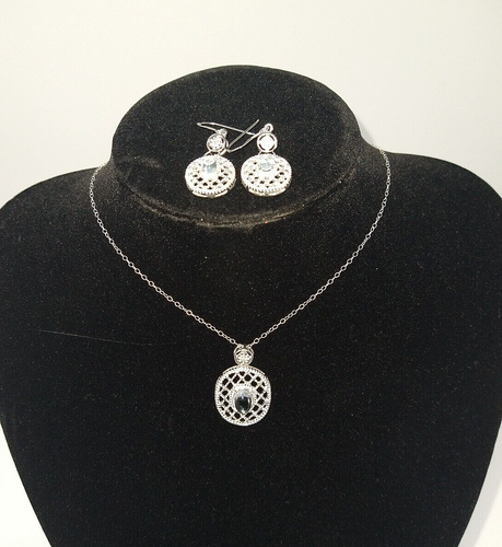 Sterling Silver Blue Topaz Diamond's Earring Neckless Designer Set 925 - Picture 5 of 6