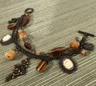 VINTAGE Bronze CAMEO Rose Heart Cross Rhinestone Charm BRACELET — photo 3