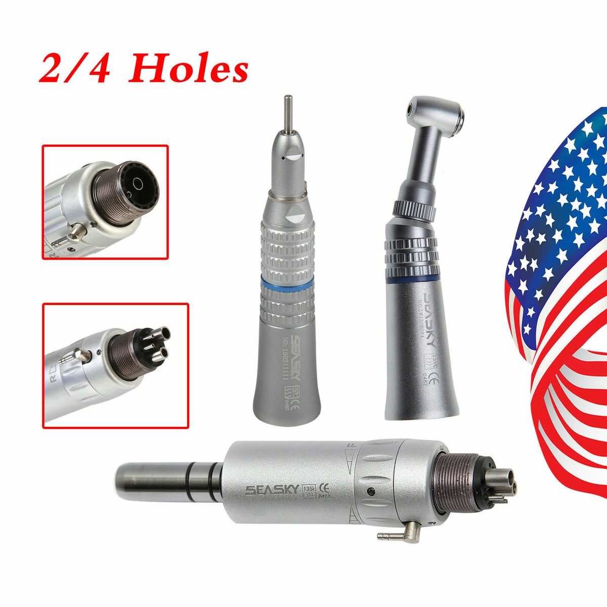 NSK Style Dental Low Speed Handpiece - Straight Contra Angle Air Motor, 2/4 Hole, Manual Chuck