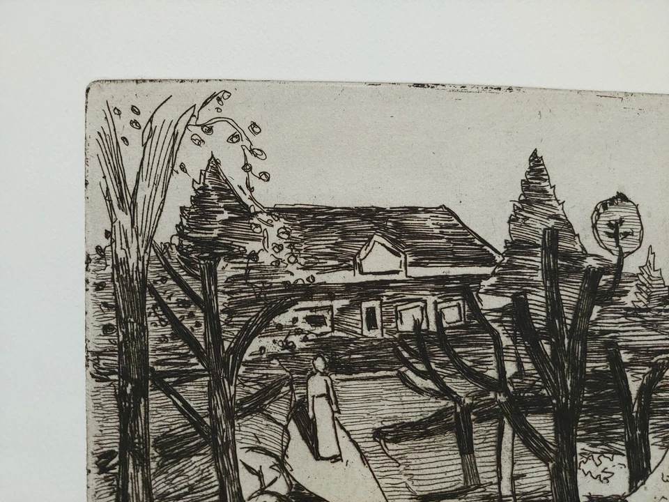 Hans Meyboden Grafik Radierung Haus im Garten Nachlassstempel - Bild 4 von 4