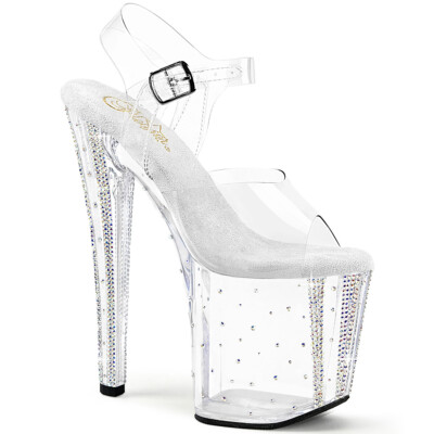 8'' Clear Rhinestones Platform Stripper Pole Dance Class Fitness Pleaser Heels