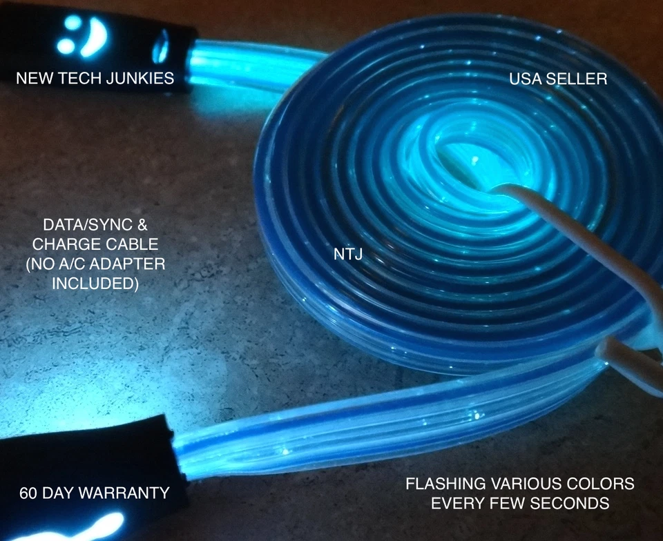 led light-up change power charger cord cable for iPhone X 8 7 6 plus 5 micro usb - Image 2 of 4