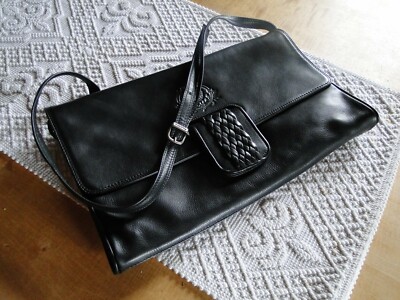 Anuschka Venezia Nappa Ledertasche schwarz mit Flechtwerk Designer Vintage