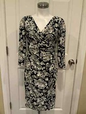 Lauren Ralph Lauren NEW Black & White Floral Long Sleeve Flattering Dress Sz 4