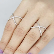 Cross X .925 Sterling Silver CZ Double Band Celebration Ring Size 4-12 SE1613E